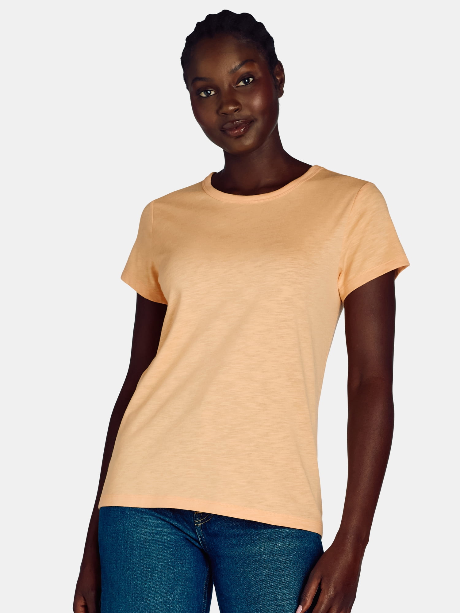 Time and Tru Women’s Slub Jersey Crewneck Tee with Short Sleeves, Sizes XS-XXXL