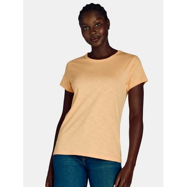 Time and Tru Women’s Slub Jersey Crewneck Tee with Short Sleeves, Sizes XS-XXXL