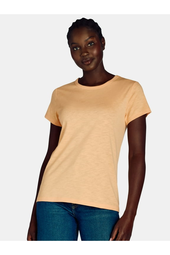 Women’s Slub Jersey Crewneck Tee with Short Sleeves, Sizes XS-XXXL