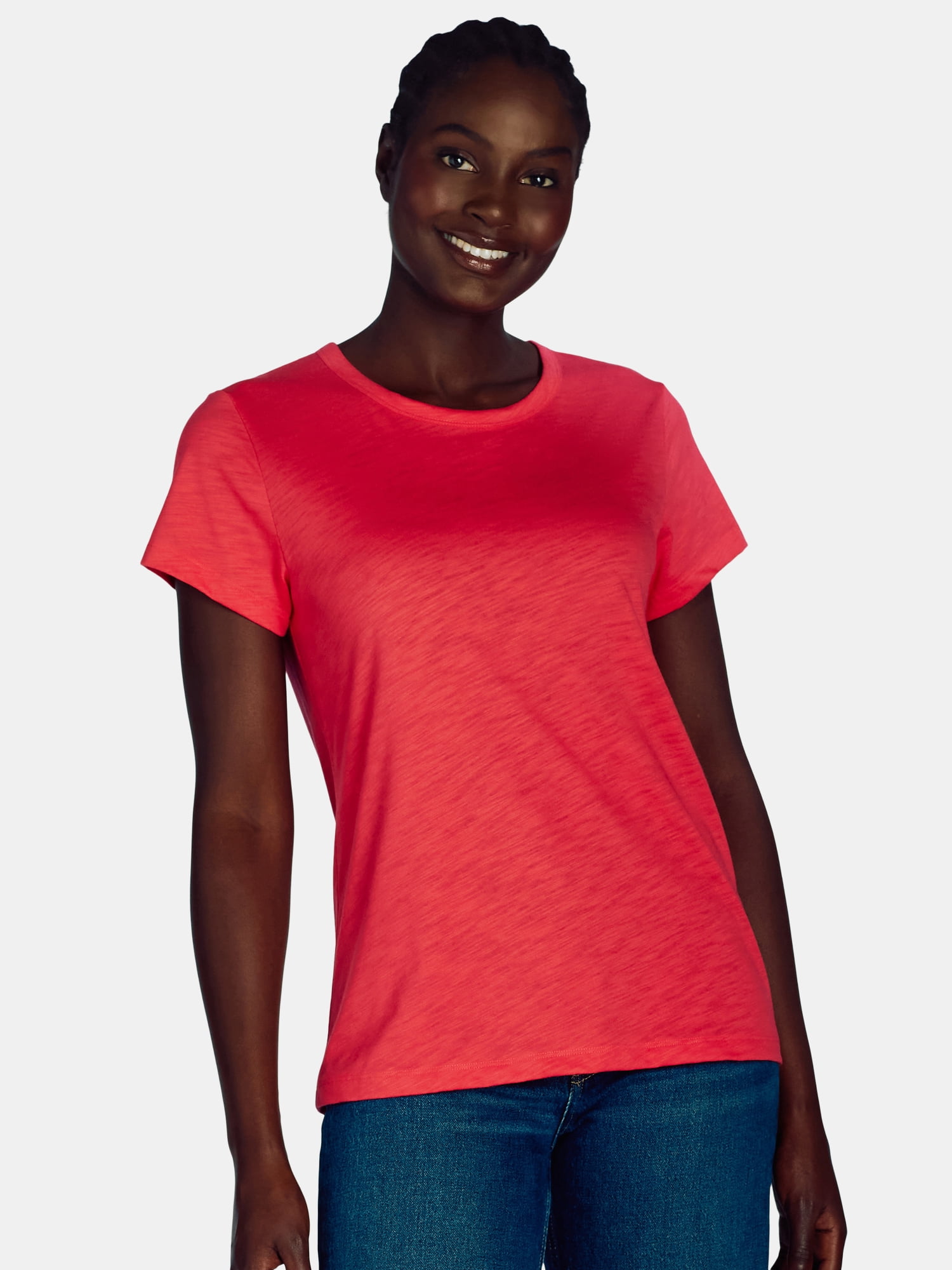 Time and Tru Women’s Slub Jersey Crewneck Tee with Short Sleeves, Sizes XS-XXXL