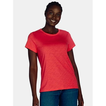 Time and Tru Women’s Slub Jersey Crewneck Tee with Short Sleeves, Sizes XS-XXXL