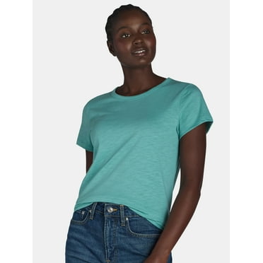 Time and Tru Women’s Slub Jersey Crewneck Tee with Short Sleeves, Sizes XS-XXXL