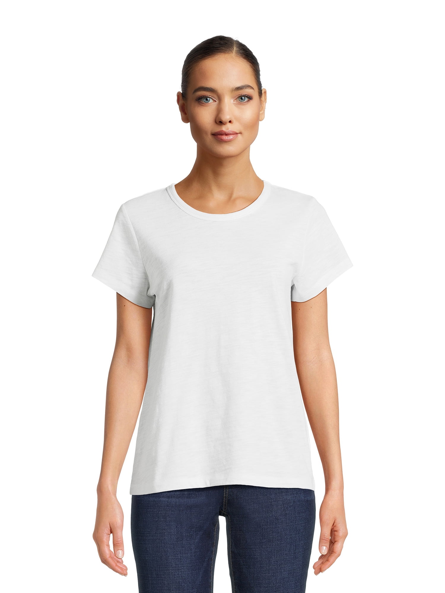 Time and Tru Women’s Slub Jersey Crewneck Tee with Short Sleeves, Sizes XS-XXXL