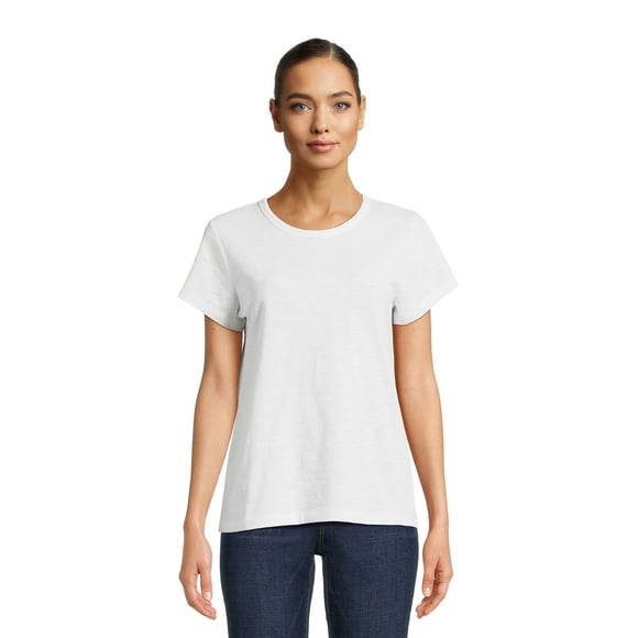 Time and Tru Women’s Slub Jersey Crewneck Tee with Short Sleeves, Sizes XS-XXXL