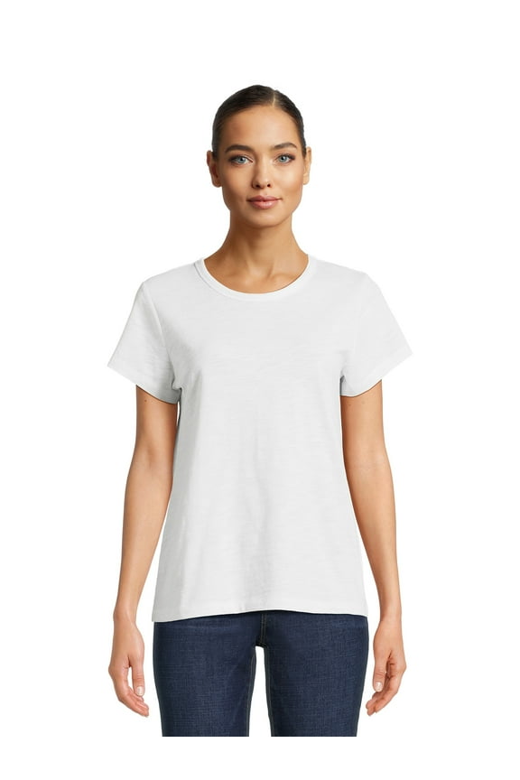 Women’s Slub Jersey Crewneck Tee with Short Sleeves, Sizes XS-XXXL