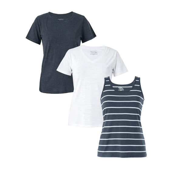 Time and Tru Women's Slub T-Shirts and Tank Top, 3-Pack
