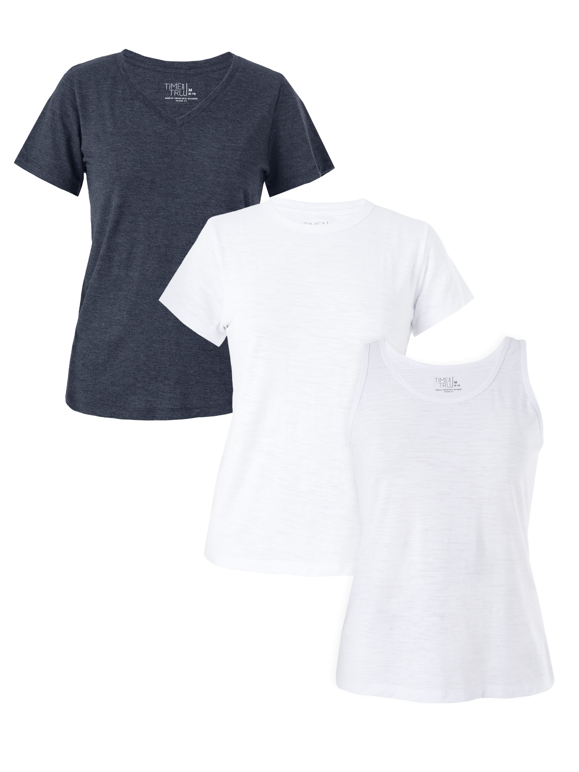 Time and Tru Women's Slub T-Shirts and Tank Top, 3-Pack