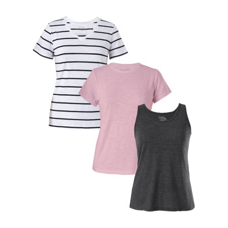 Time and Tru Women's Slub T-Shirts and Tank Top, 3-Pack