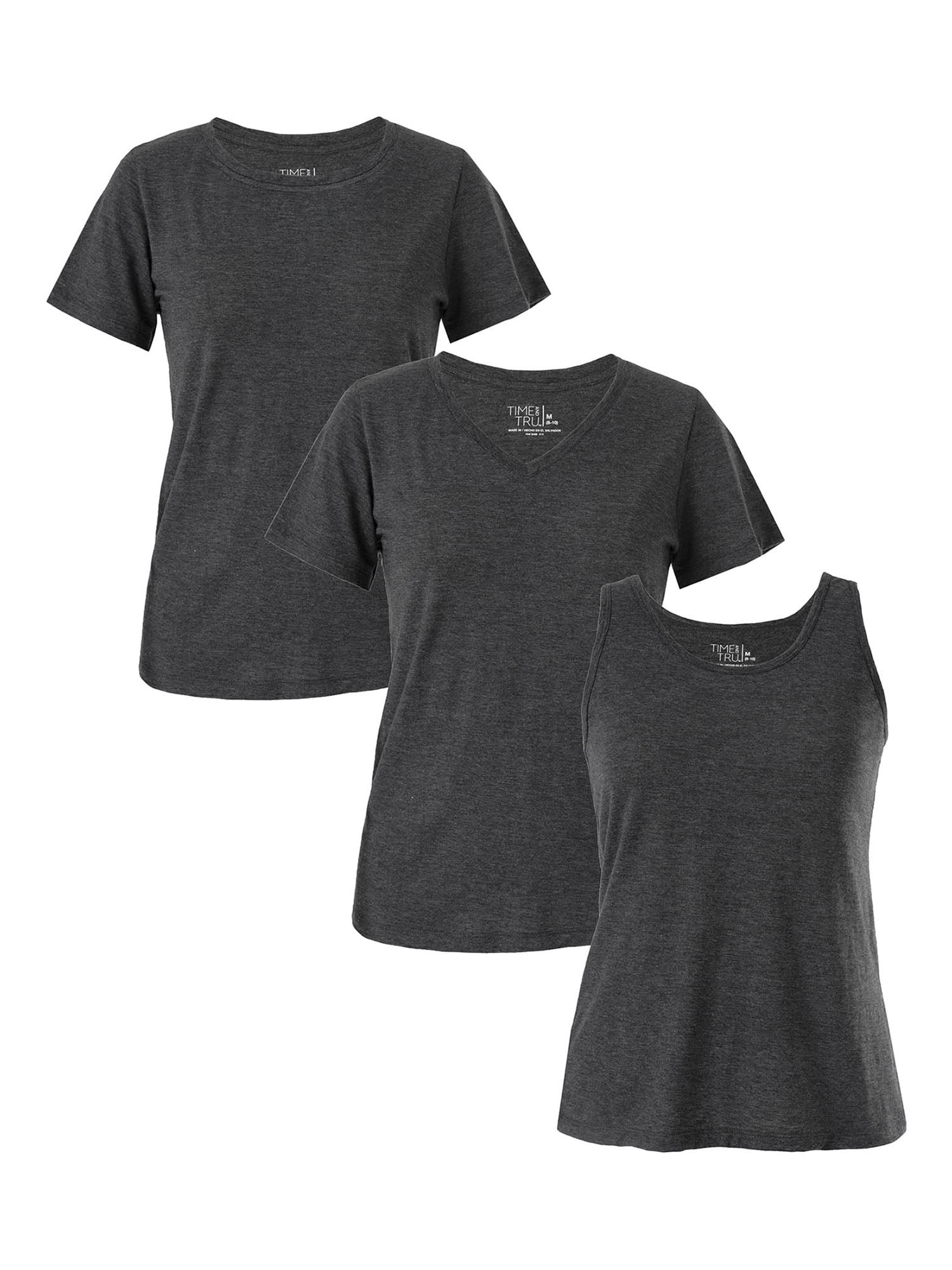 Time and Tru Women's Slub T-Shirts and Tank Top, 3-Pack