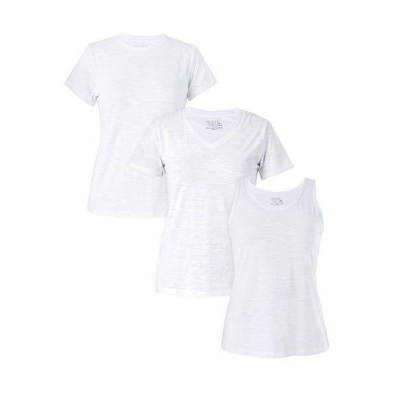 Time and Tru Women's Slub T-Shirts and Tank Top, 3-Pack