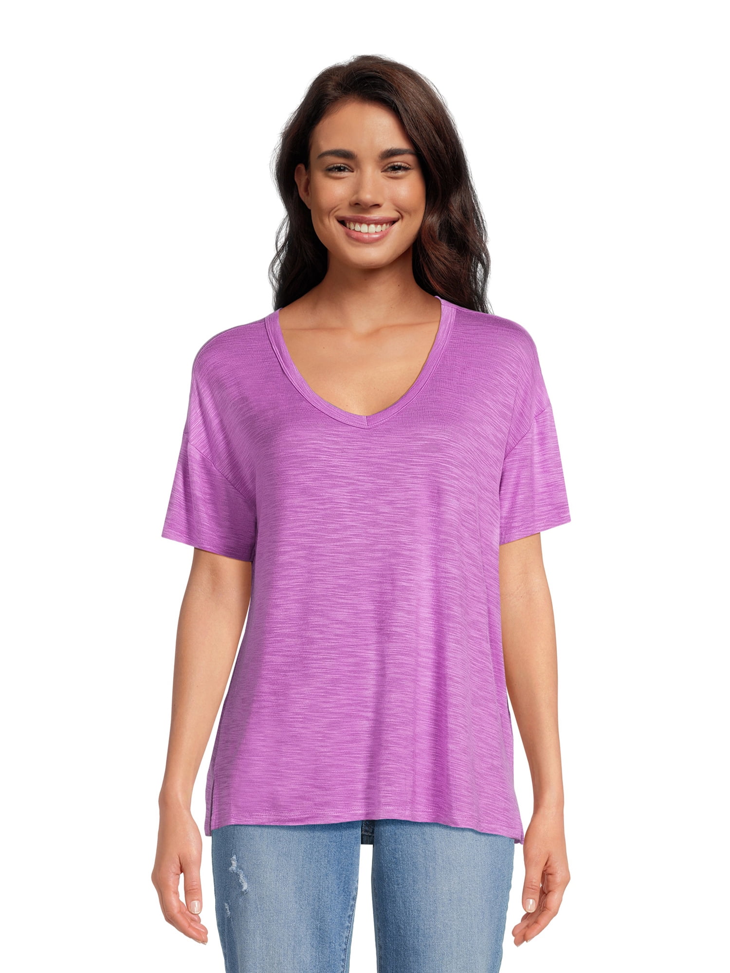 Time and Tru Women's Slub Texture Tee with Short Sleeves, Sizes SXXXL