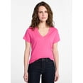thumbnail image 1 of Time and Tru Women's Slub V Neck Tee with Short Sleeves, Sizes XS-XXXL, 1 of 5