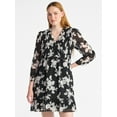 thumbnail image 1 of Time and Tru Women's Smocked Chiffon Mini Dress with Long Sleeves, Sizes XS-XXXL, 1 of 6