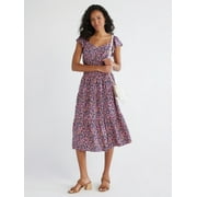 Time and Tru Women's Smocked Midi Dress with Flutter Sleeves, Sizes XS-XXXL