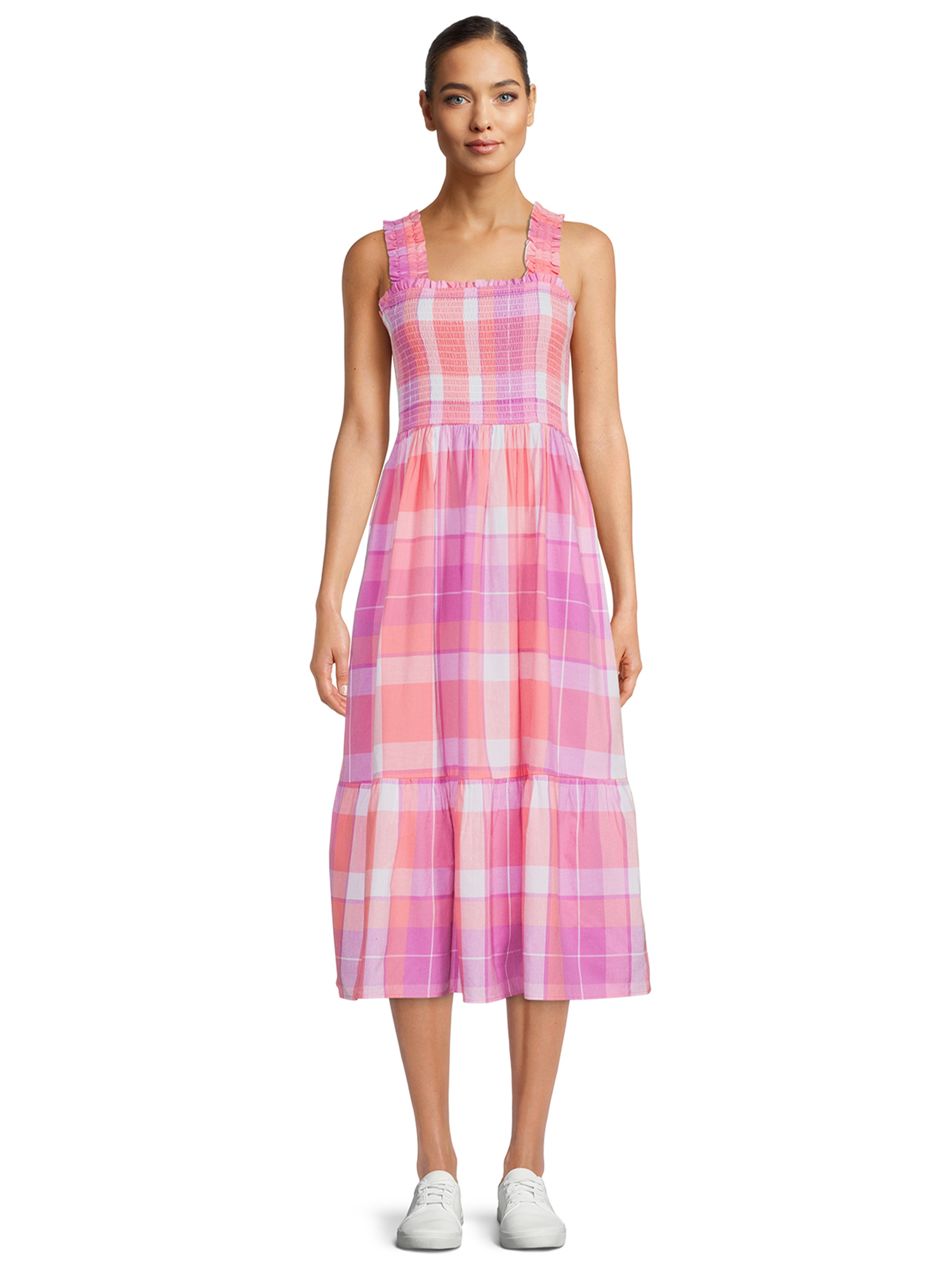 Time and Tru Women's Smocked Midi Dress with Ruffle Straps - image 1 of 5