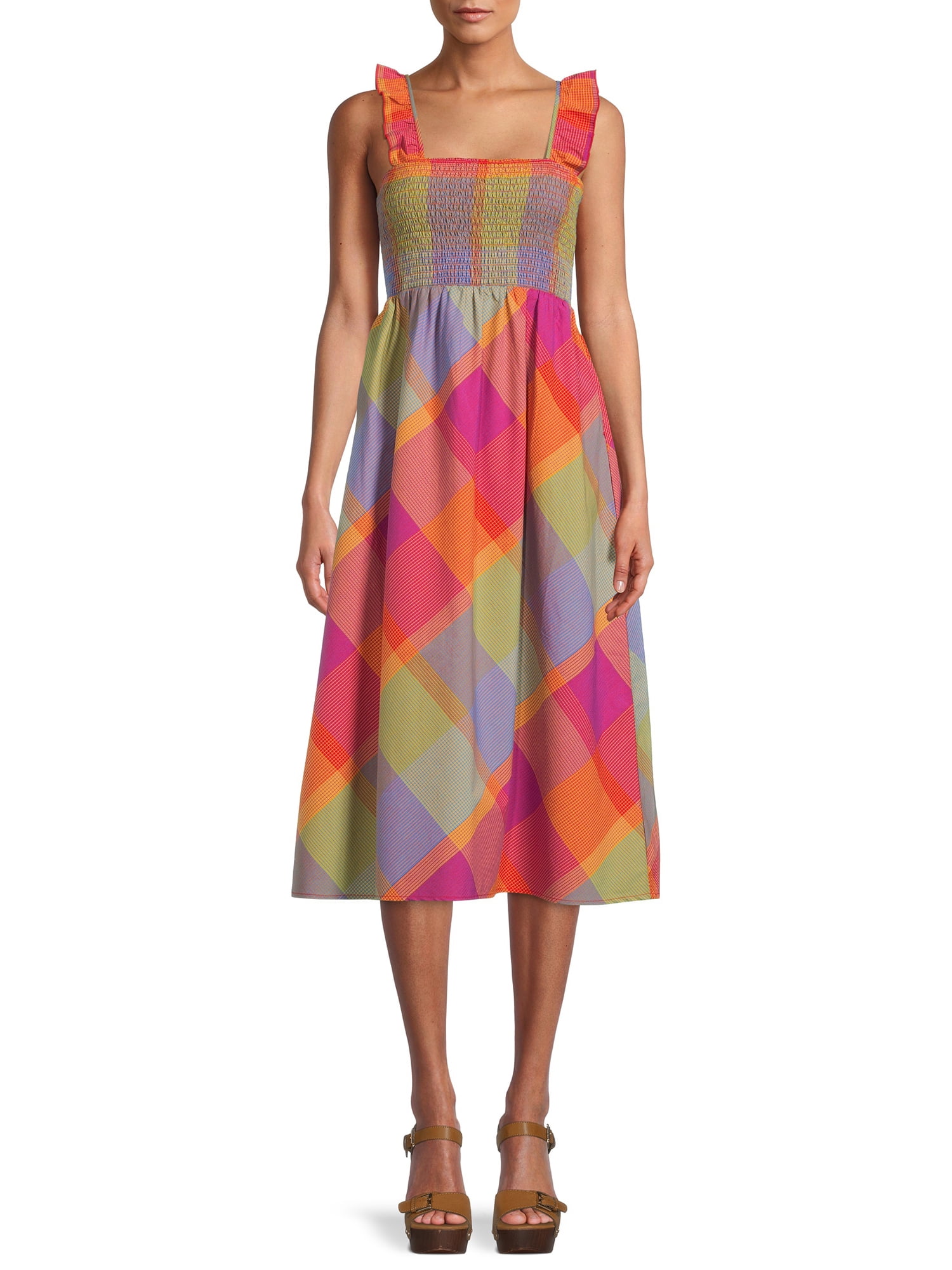 Time and Tru Women's Smocked Midi Dress - Walmart.com