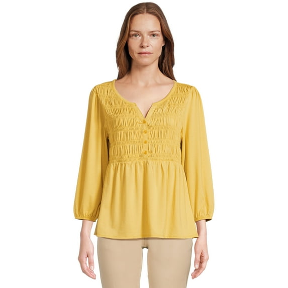 Time and Tru Women’s Smocked Peplum Top, Sizes XS-3XL