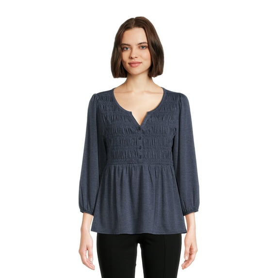 Time and Tru Women’s Smocked Peplum Top, Sizes XS-3XL