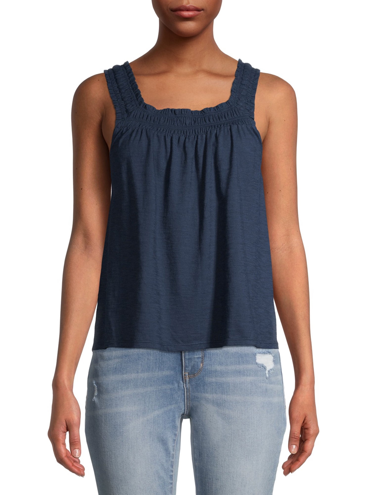 Time and Tru Women's Smocked Strap Tank Top