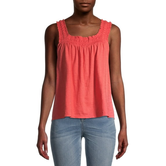 Time and Tru Women's Smocked Strap Tank Top