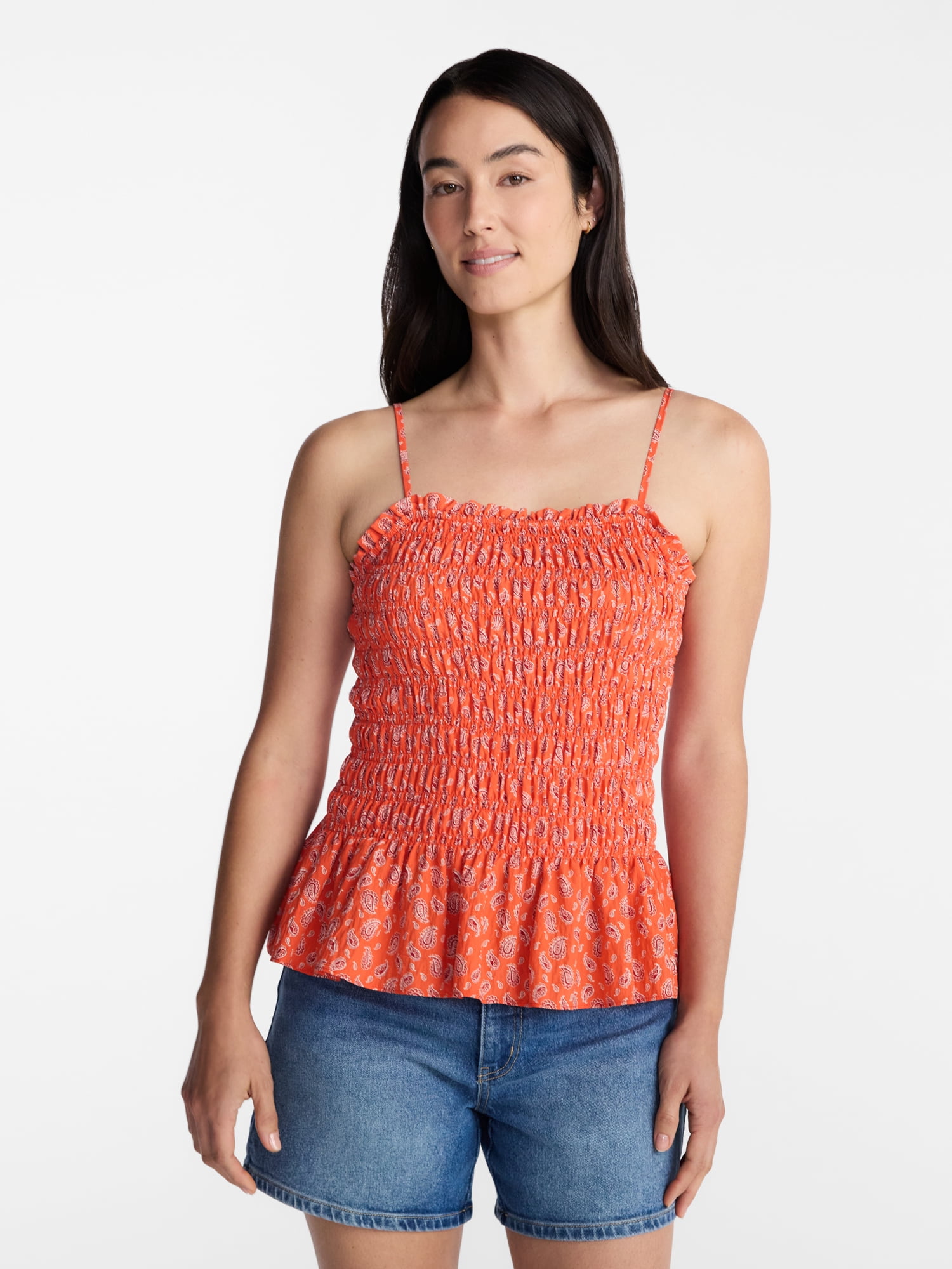 Time and Tru Women's Smocked Tank Top, Sizes XS-XXXL