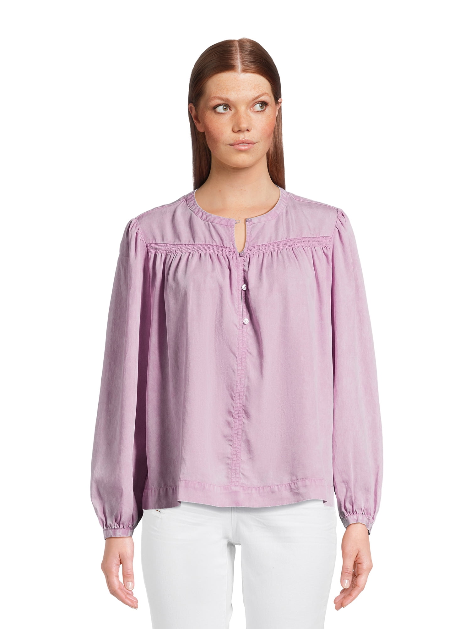 Tru Luxe Smocked Detail Button Top