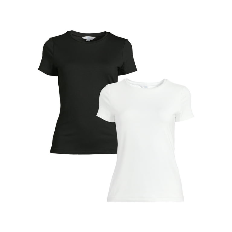 Time and Tru Women s Smoothing Tee with Short Sleeves 2 Pack Sizes XS XXXL Walmart