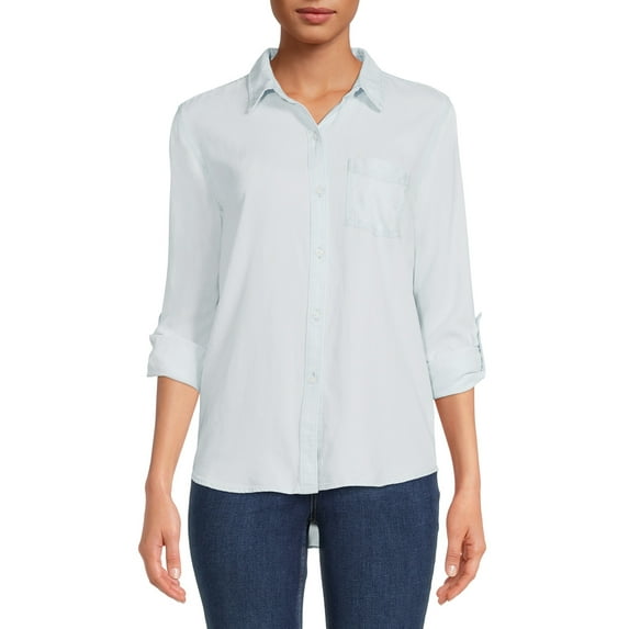 Time and Tru Women's Soft Button Front Shirt with Long Sleeves