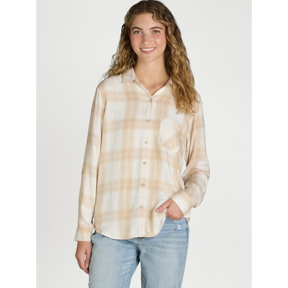 Time and Tru Women's Soft Button Up Shirt with Long Sleeves, Sizes XS-XXXL