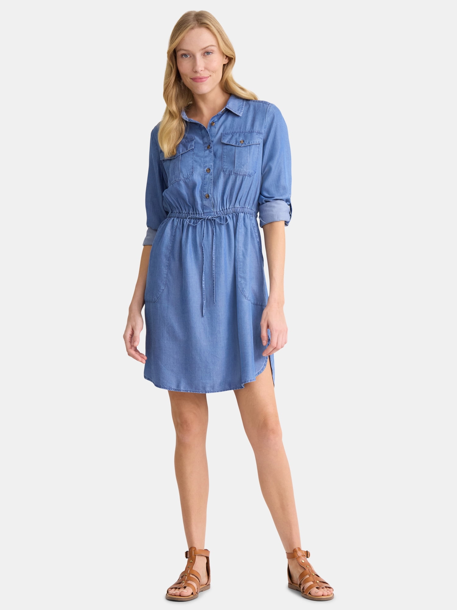 Time and Tru Women’s Soft Chambray Utility Shirt Dress, Sizes XS-XXXL