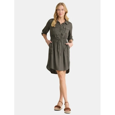 Time and Tru Women’s Soft Chambray Utility Shirt Dress, Sizes XS-XXXL