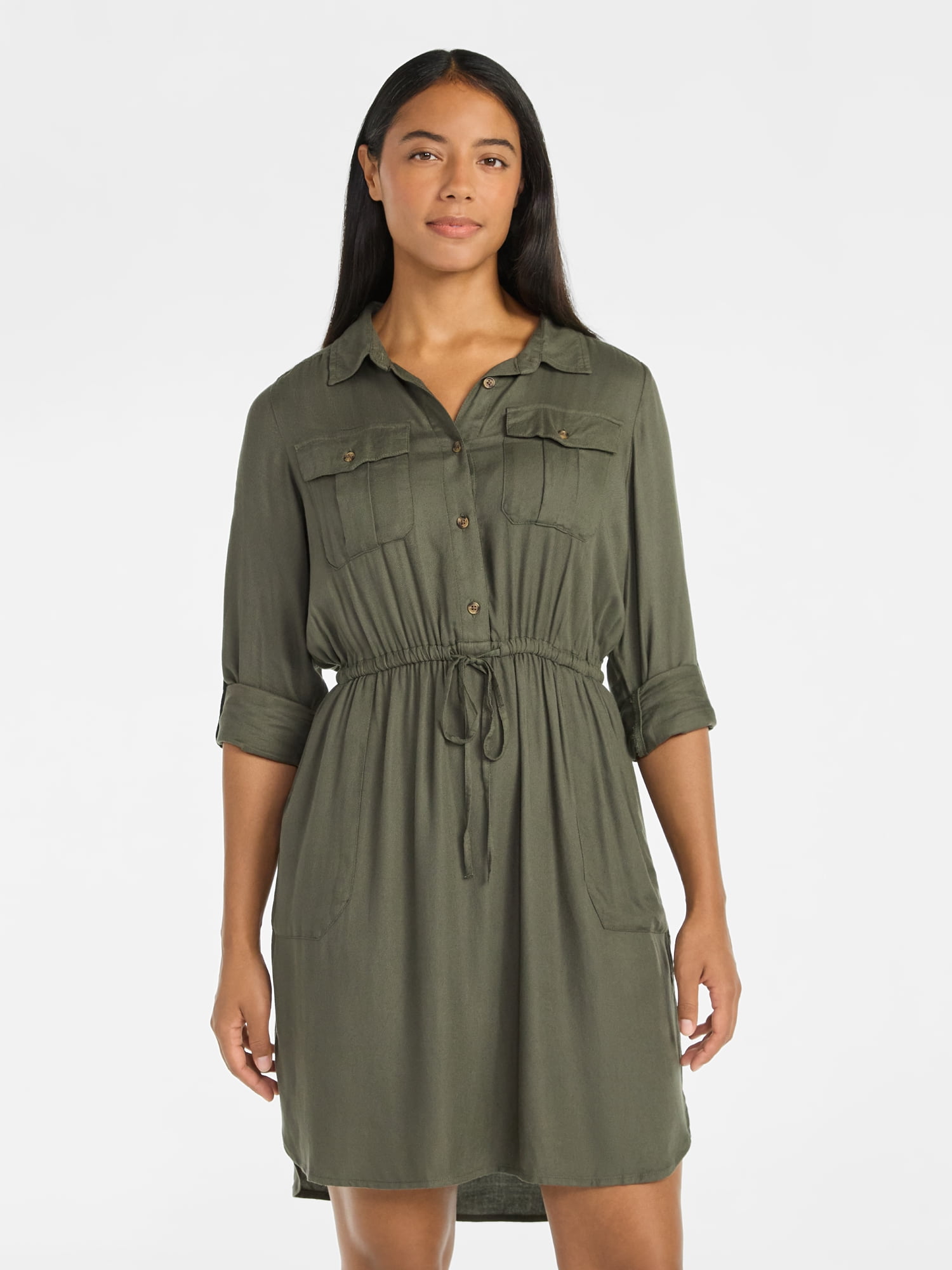 Time and Tru Women’s Soft Chambray Utility Shirt Dress, Sizes XS-XXXL