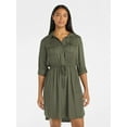 thumbnail image 1 of Time and Tru Women’s Soft Chambray Utility Shirt Dress, Sizes XS-XXXL, 1 of 5