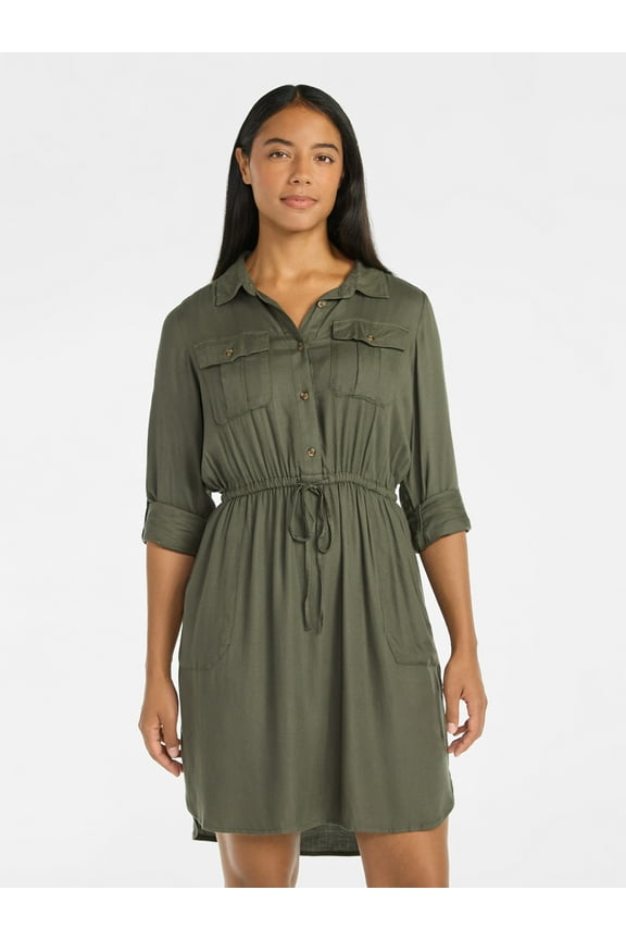 Women’s Soft Chambray Utility Shirt Dress, Sizes XS-XXXL