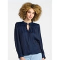 thumbnail image 1 of Time and Tru Women's Soft Ruched Yoke Blouse with Long Sleeves, Sizes XS-XXXL, 1 of 6