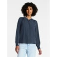 thumbnail image 1 of Time and Tru Women's Ruffle Button Down Blouse with Long Sleeves, Sizes XS-XXXL, 1 of 6