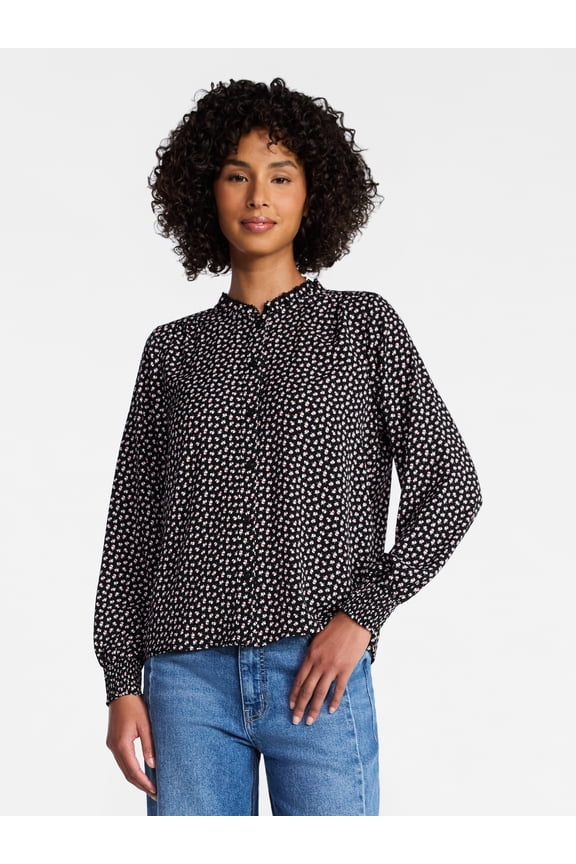 Women's Ruffle Button Down Blouse with Long Sleeves, Sizes XS-XXXL