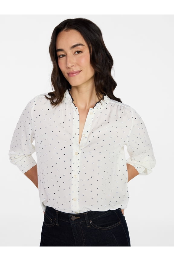 Women's Ruffle Button Down Blouse with Long Sleeves, Sizes XS-XXXL