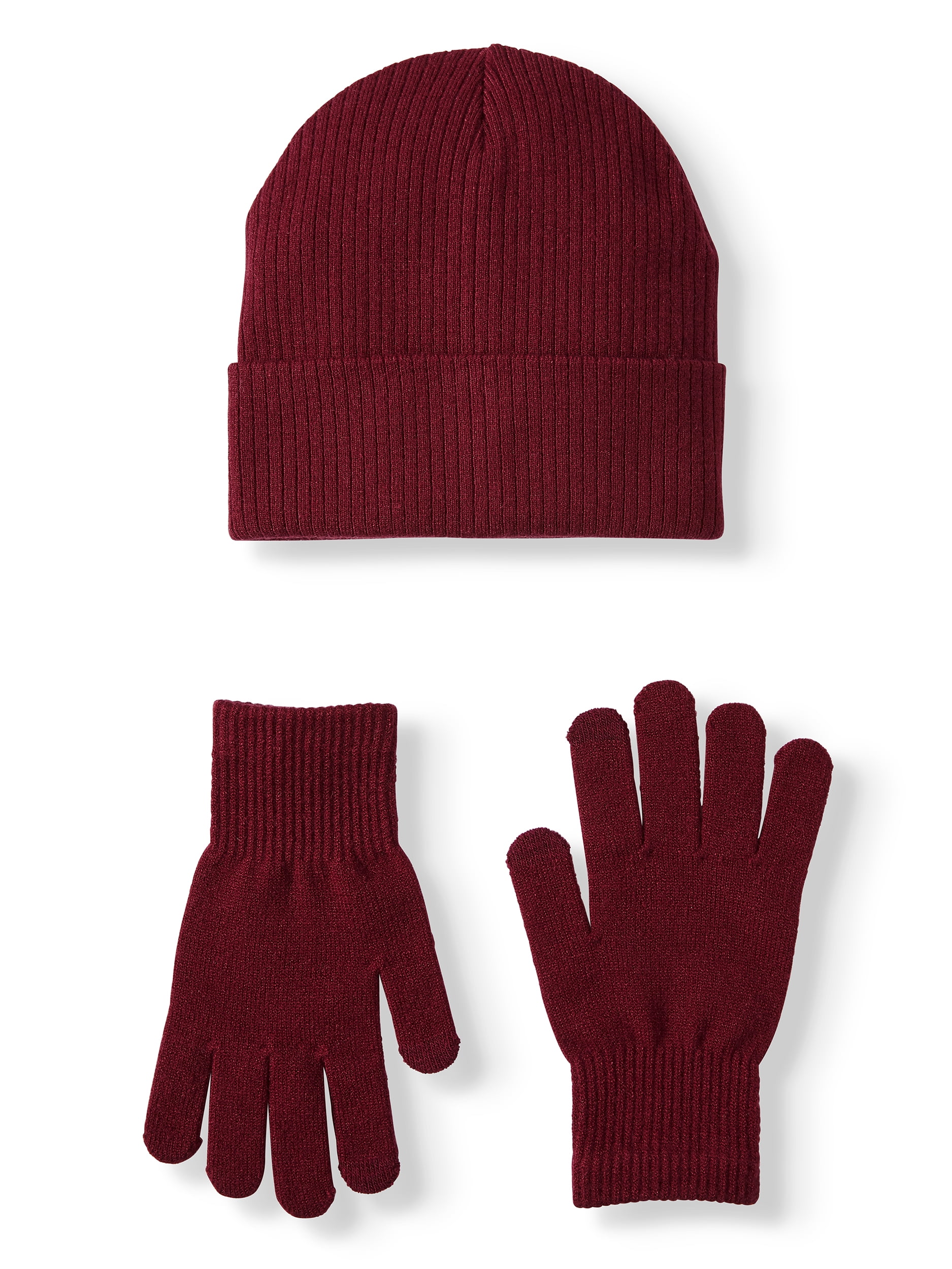 Time and Tru Women's Solid Knit Hat and Touchscreen Glove Gift Set