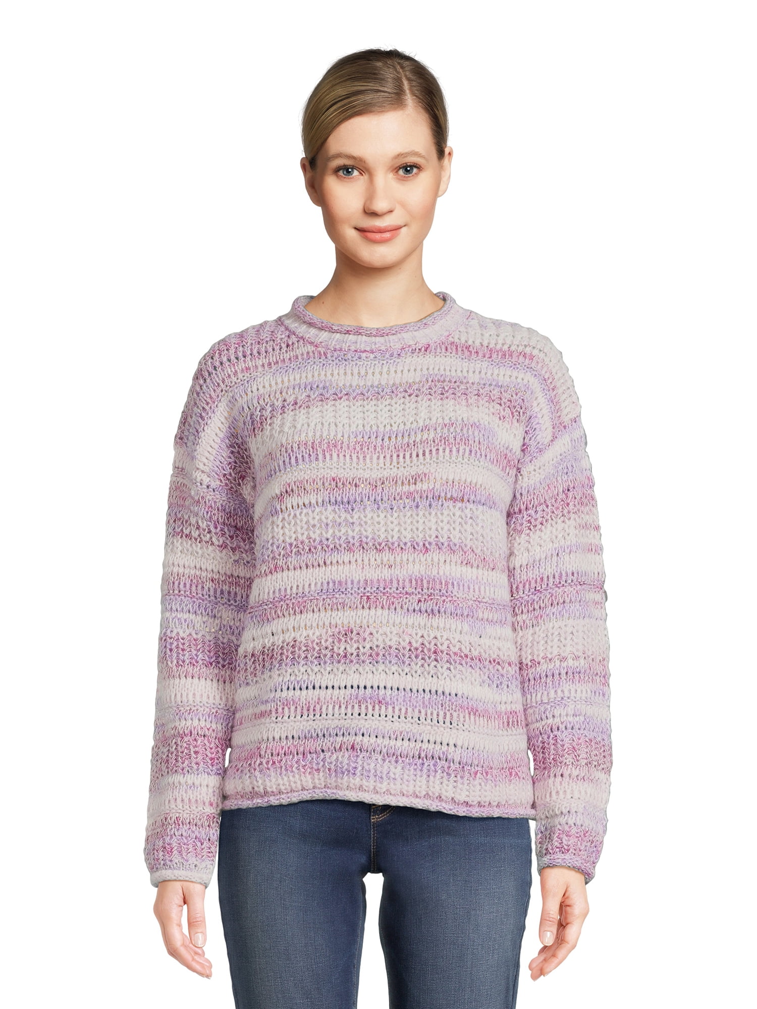 Time and Tru Women's Space Dye Roll Neck Sweater, Midweight, Sizes XS-XXXL