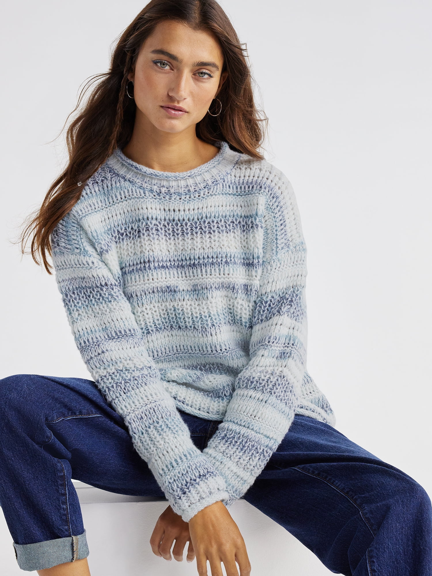 Time and Tru Women's Space Dye Roll Neck Sweater, Midweight, Sizes XS