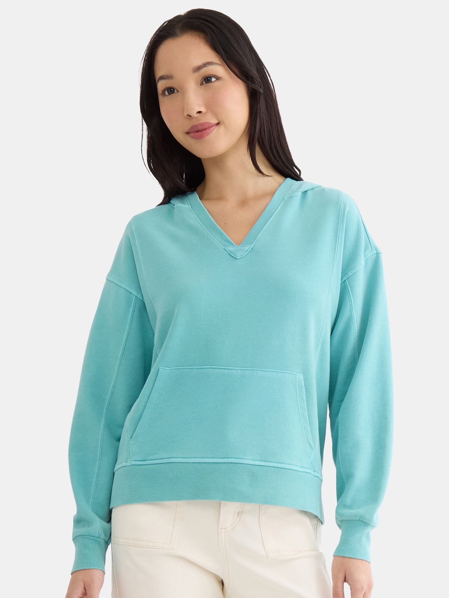 Time and Tru Women's Split Neck Hoodie, Sizes XS-XXXL