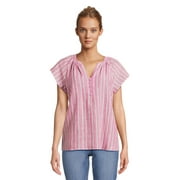 Time and Tru Women's Split Neck Top with Flutter Sleeves, Sizes XS-XXXL
