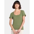 thumbnail image 1 of Time and Tru Women's Square Neck Pucker Tee with Short Sleeves, Sizes XS-XXXL, 1 of 5