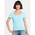 thumbnail image 1 of Time and Tru Women's Square Neck Pucker Tee with Short Sleeves, Sizes XS-XXXL, 1 of 5