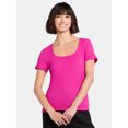 thumbnail image 1 of Time and Tru Women's Square Neck Pucker Tee with Short Sleeves, Sizes XS-XXXL, 1 of 5
