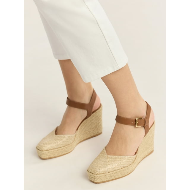 Time and Tru Women's Square Toe Espadrille Wedge Sandals