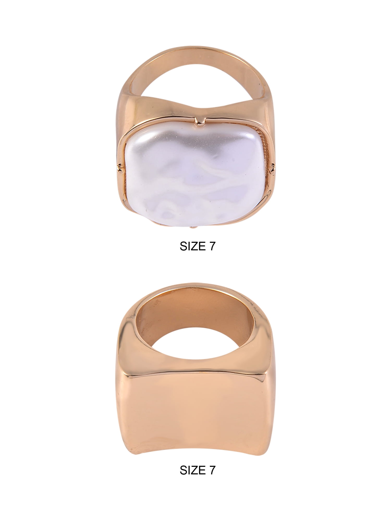 TIME AND TRU Women's Square and Wavy Acrylic Pearl Goldtone 2pc Ring Set