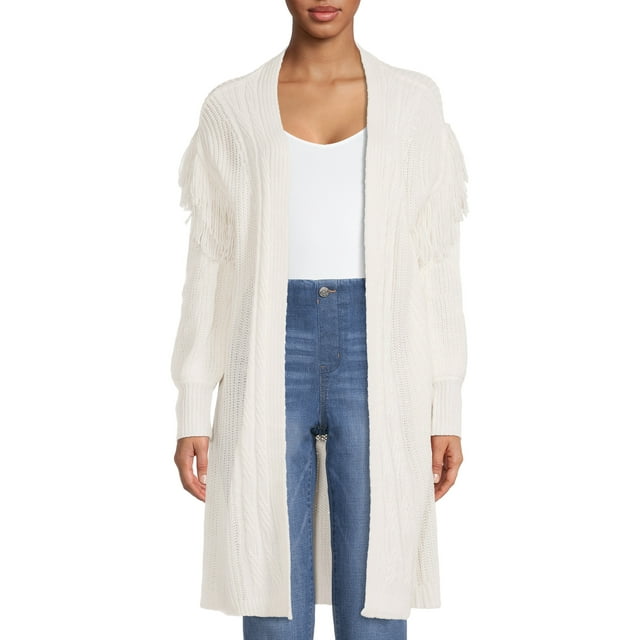 Time and Tru Women's Stitch Fringe Cardigan