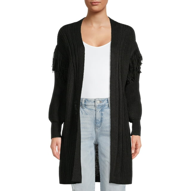 Time and Tru Women's Stitch Fringe Cardigan
